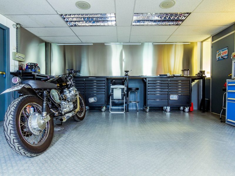 motorcycle, motorbike, garage